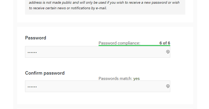 Set password screen example